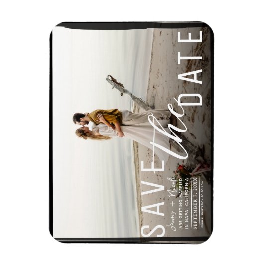 Zwart Rand Overlay Foto Opslaan de datum Bruiloft Magneet (Verticaal)