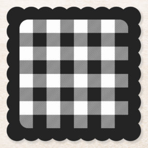 Zwart Rand Plain White en Black Buffalo Plaid Kartonnen Onderzetters