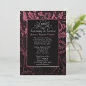 Zwart - Raspberry Damask 10e Zakelijk Jubileum Kaart (Staand voorkant)