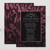 Zwart - Raspberry Damask 10e Zakelijk Jubileum Kaart (Voorkant / Achterkant)