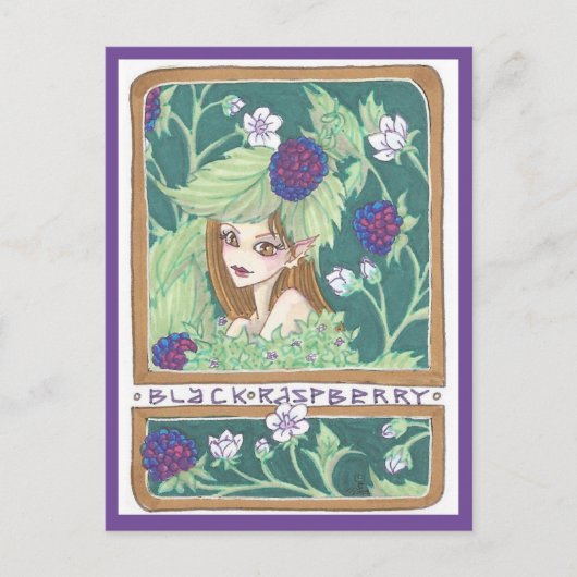 Zwart Raspberry Fairy Fantasy Art Nouveau Print Briefkaart (Voorkant)