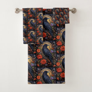 Zwart Raven Donker Gotisch Patroon Bad Handdoek