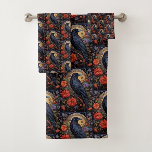 Zwart Raven Donker Gotisch Patroon Bad Handdoek (Insitu)