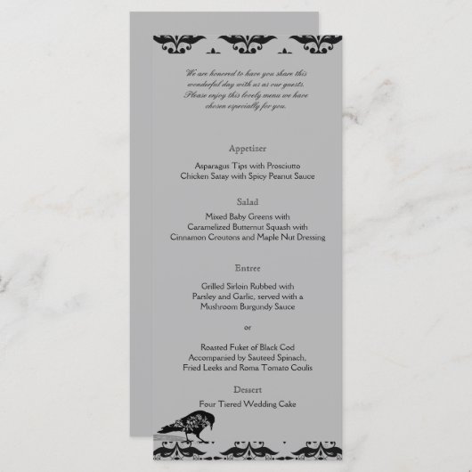 Zwart Raven Gotisch Lijst Bruiloft Menu (Voorkant / Achterkant)