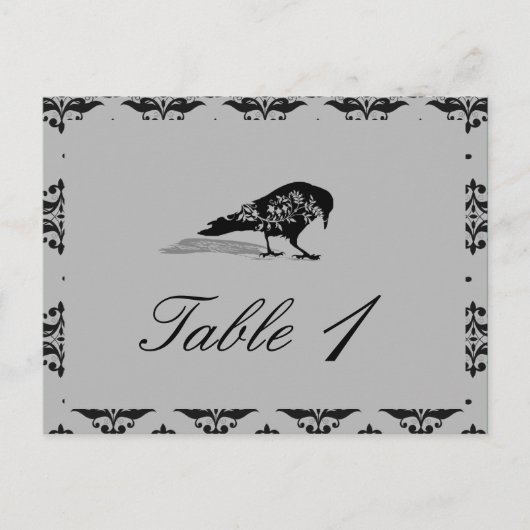 Zwart Raven Gotisch Lijst Trouwtafel nummer Briefkaart (Voorkant)