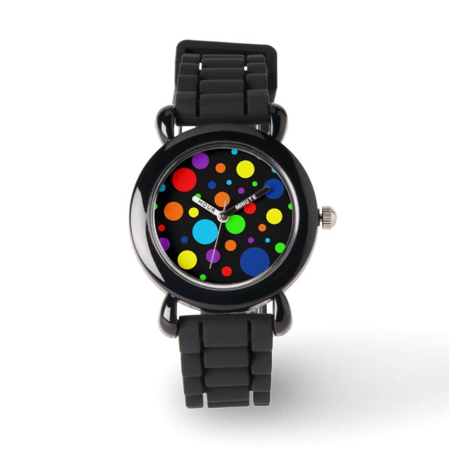 Zwart Regenboog Spots Horloge (Kind) (Voorkant)