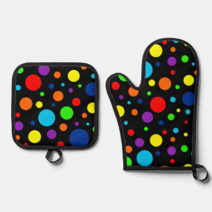 Zwart Regenboog Vlekken Oven Mitt & Pot Houder Set