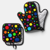 Zwart Regenboog Vlekken Oven Mitt & Pot Houder Set (Voorkant / Achterkant)