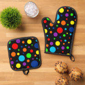 Zwart Regenboog Vlekken Oven Mitt & Pot Houder Set (Top down)