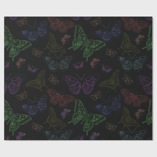 Zwart-regenbooggekleurde vlinders vliegen cadeaupapier (Vlak)
