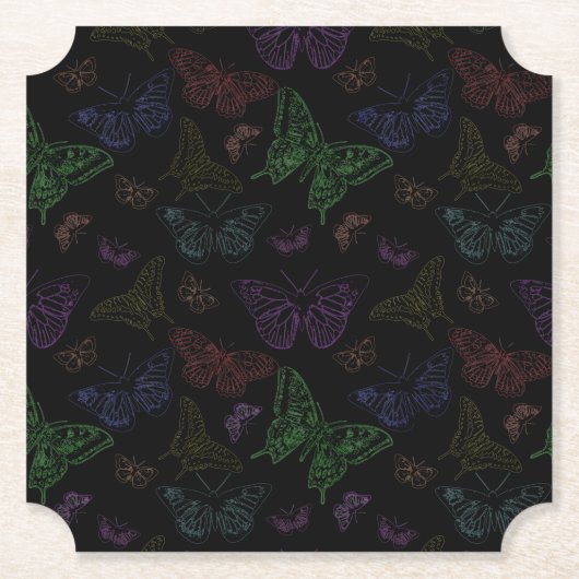 Zwart-regenbooggekleurde vlinders vliegen kartonnen onderzetters (Voorkant)