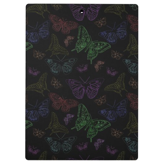Zwart-regenbooggekleurde vlinders vliegen klembord (Achterkant)