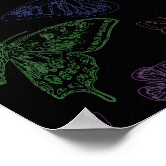 Zwart-regenbooggekleurde vlinders vliegen poster (Hoek)