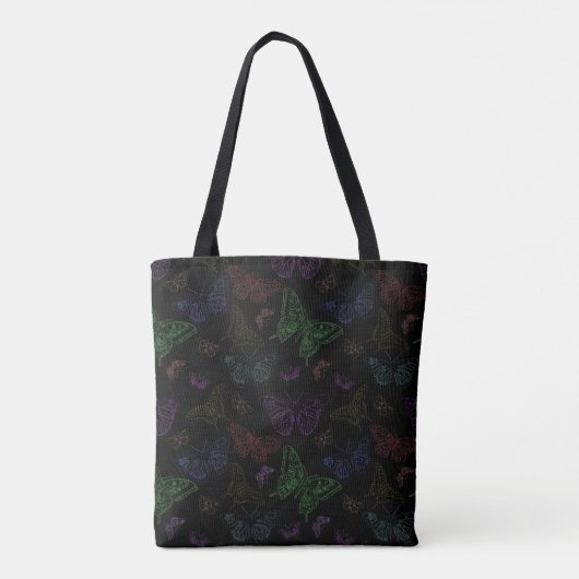 Zwart-regenbooggekleurde vlinders vliegen tote bag (Achterkant)