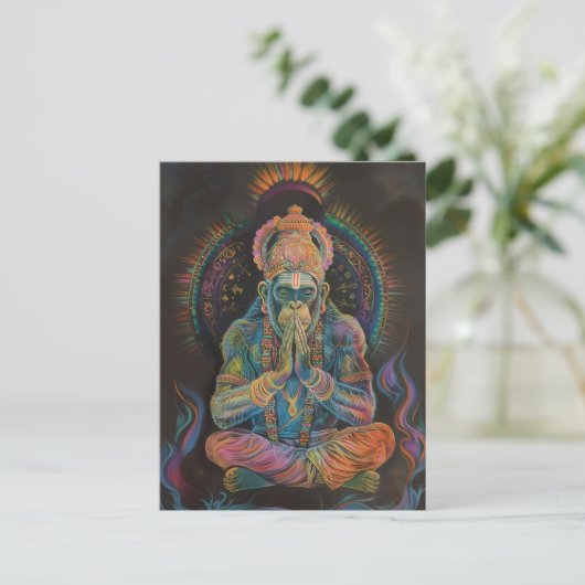Zwart regenboogportret schilderij van Hanuman in m Briefkaart (Staand voorkant)
