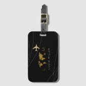 Zwart reizen bagagelabel met naam (Voorkant (verticaal))
