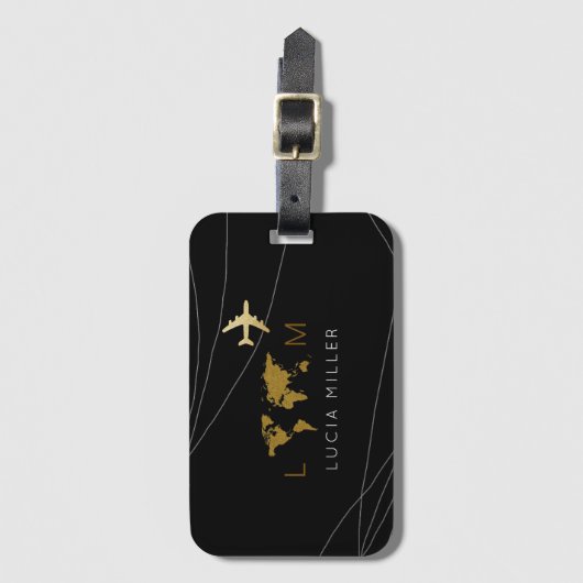 Zwart reizen bagagelabel met naam (Voorkant (verticaal))