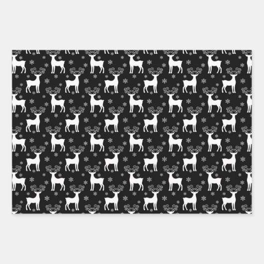 Zwart rendier, kerstboom en feestpatroon inpakpapier vel (Voorkant)
