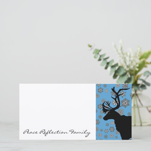 Zwart Rendier met Sneeuwvlokken Feestdagenkaart (Staand voorkant)