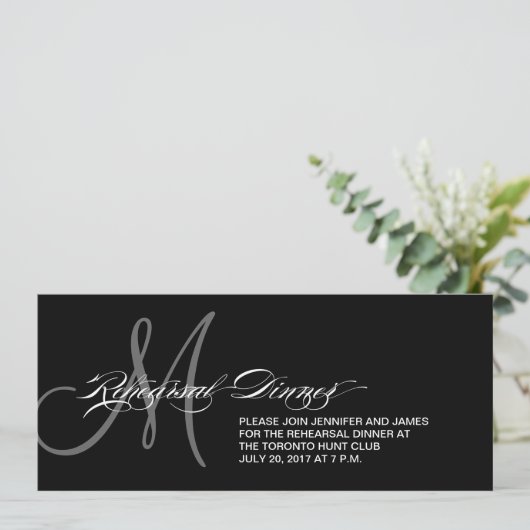 Zwart repetitief diner Uitnodigingsmonogram Kaart (Staand voorkant)