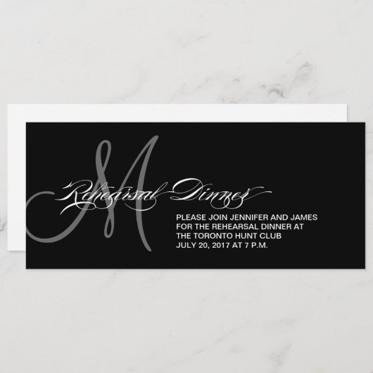 Zwart repetitief diner Uitnodigingsmonogram Kaart (Voorkant / Achterkant)
