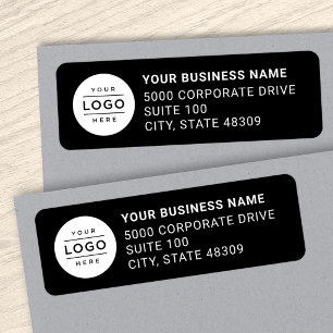 Zwart retouradreslabel met aangepast bedrijfslogo etiket