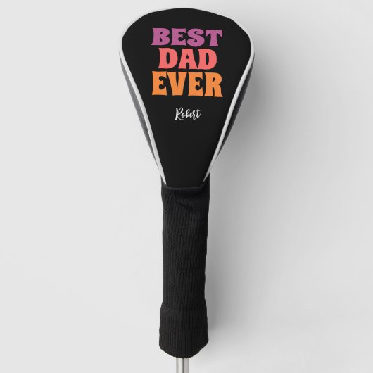 zwart retro beste papa ooit script naam golfheadcover (Voorkant)