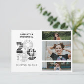 Zwart Retro Big Numbers 3-foto Afstuderen Kaart (Staand voorkant)