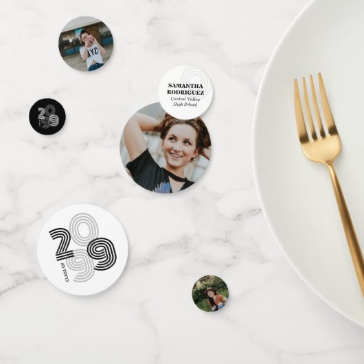 Zwart Retro Big Numbers Klasse van Senior Foto Confetti (Groep)