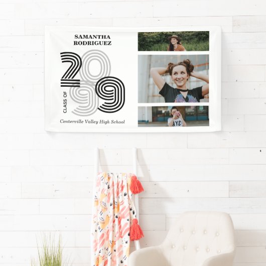 Zwart Retro Big Numbers Klasse van Senior Foto Spandoek (Insitu)