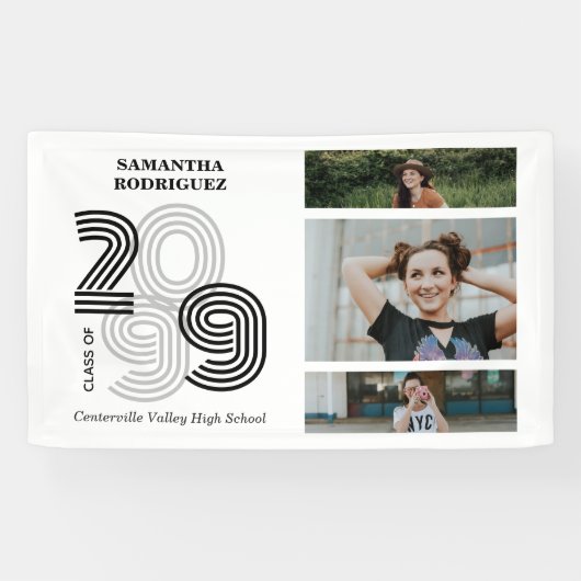 Zwart Retro Big Numbers Klasse van Senior Foto Spandoek (Horizontaal)