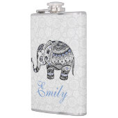 Zwart Retro Bloemen & Olifant Blauwe Diamanten Heupfles (Links)