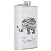 Zwart Retro Bloemen & Olifant Blauwe Diamanten Heupfles (Rechts)