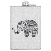 Zwart Retro Bloemen & Olifant Blauwe Diamanten Heupfles (Achterkant)