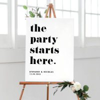 Zwart Retro Bold Het feest begint hier bruiloft