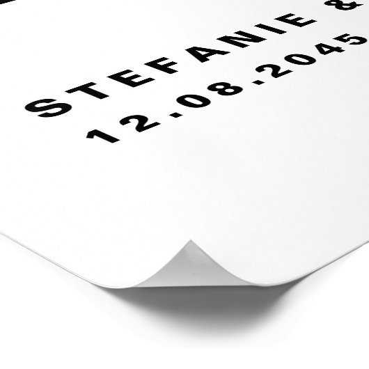 Zwart Retro Bold Het feest begint hier bruiloft Poster (Hoek)