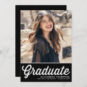 Zwart Retro Bold Typografie Afstuderen Kaart (Voorkant / Achterkant)