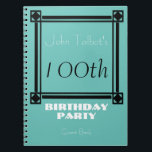 Zwart retro lijst 100th Birthday Party Guest Book Notitieboek<br><div class="desc">en retro stijl voor dit aanpasbare 100e verjaardagsfeestje Gastboek met een zwart lijst en lichte slagschaduw. U kunt kleur achtergrond en tekst (doopvont,  kleur,  grootte en positie) gemakkelijk veranderen door de aanpassingsknoop te klikken.</div>