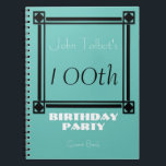 Zwart retro lijst 100th Birthday Party Guest Book Notitieboek<br><div class="desc">en retro stijl voor dit aanpasbare 100e verjaardagsfeestje Gastboek met een zwart lijst en lichte slagschaduw. U kunt kleur achtergrond en tekst (doopvont,  kleur,  grootte en positie) gemakkelijk veranderen door de aanpassingsknoop te klikken.</div>
