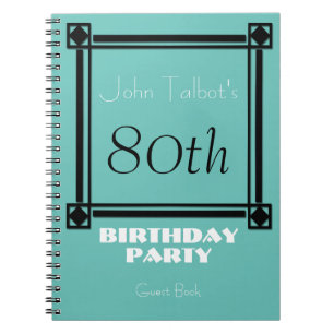 Zwart retro lijst 80th Birthday Party Guest Book Notitieboek