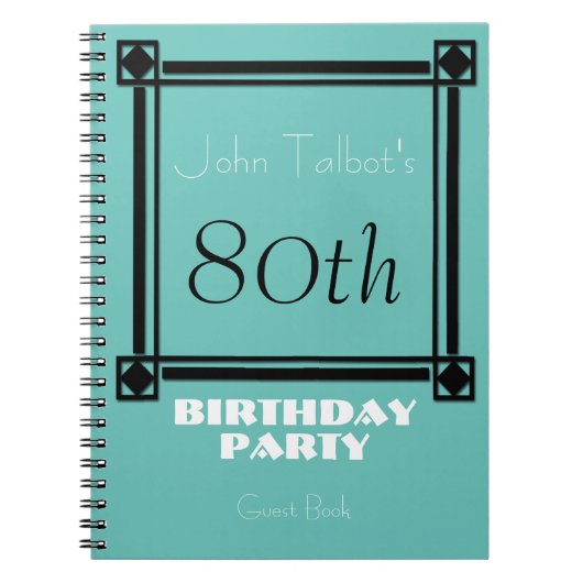 Zwart retro lijst 80th Birthday Party Guest Book Notitieboek (Voorkant)