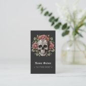 Zwart  Retro Modern Tattoo Artist Skull Visitekaartje (Staand voorkant)