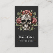 Zwart  Retro Modern Tattoo Artist Skull Visitekaartje (Voorkant)