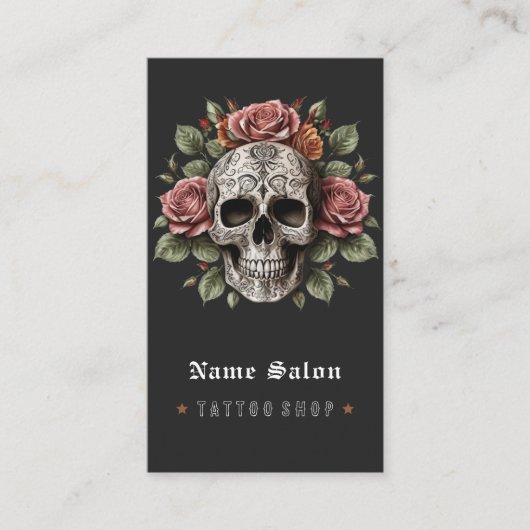 Zwart  Retro Modern Tattoo Artist Skull Visitekaartje (Voorkant)