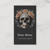 Zwart Retro Modern Tattoo Artist Skull Visitekaartje (Voorkant)
