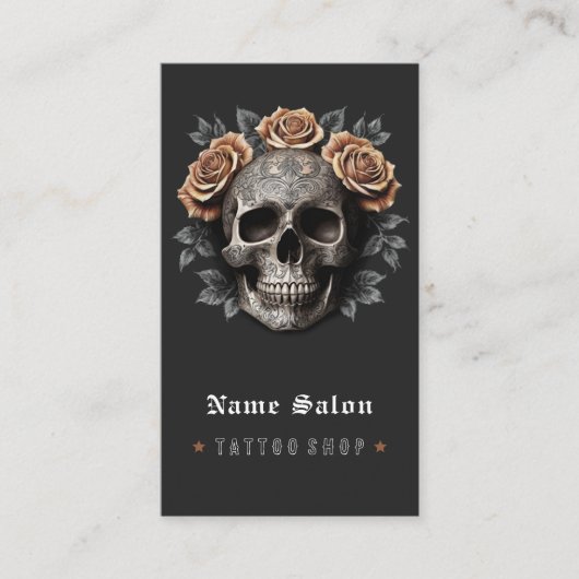 Zwart  Retro Modern Tattoo Artist Skull Visitekaartje (Voorkant)