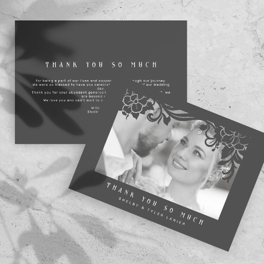 Zwart  Retro Ornament Lijst Foto Bruiloft Bedankkaart