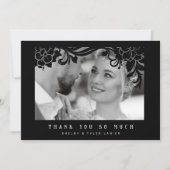 Zwart  Retro Ornament Lijst Foto Bruiloft Bedankkaart (Voorkant)