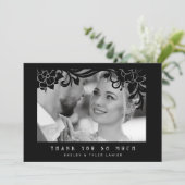 Zwart  Retro Ornament Lijst Foto Bruiloft Bedankkaart (Staand voorkant)