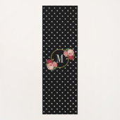 Zwart Retro Polka Dots Bloemen Monogram Yogamat (Voorkant)